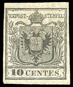1850 - 10 cent. nero, carta a mano (2), ... 