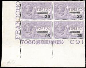 1917 - 25 su 40 cent. soprastampato, blocco ... 