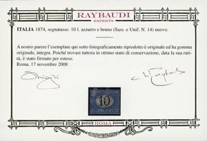 1874 - 10 lire azzurro e bruno ... 