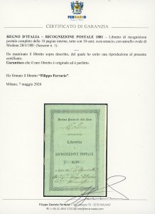 1881 - Libretto di ricognizione ... 