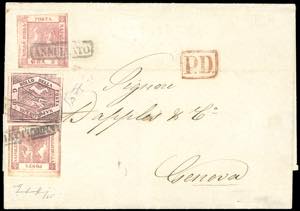 1860 - 10 grana carminio lillaceo, falso per ... 