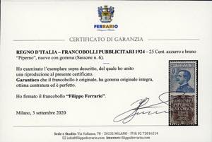 1924 - 25 cent. Piperno (6), buona ... 