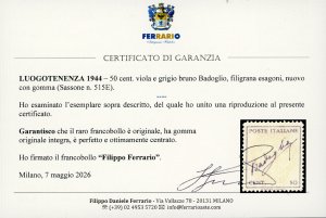 1944 - 50 cent. viola e grigio ... 