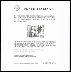 1989 - 700 lire Chaplin, foglietto speciale ... 