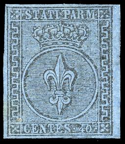 1852 - 40 cent. azzurro (5), nuovo, gomma ... 