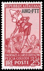 1954 - 25 lire Pinocchio, soprastampato ... 