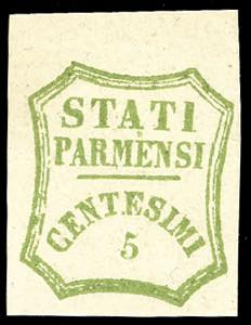 1859 - 5 cent. verde giallo (13), bordo di ... 