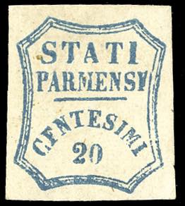 1859 - 20 cent. azzurro (15), nuovo, gomma ... 