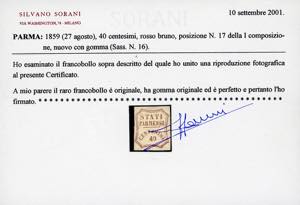 1859 - 40 cent. rosso bruno (16), ... 