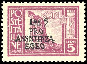 OCCUPAZIONE TEDESCA EGEO 1943 - 5 + 5 lire ... 