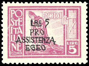 OCCUPAZIONE TEDESCA EGEO 1943 - 5 + 5 lire ... 