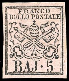 1859 - 5 baj rosa carminio (6A), nuovo, ... 