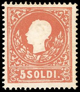 1858 - 5 soldi rosso, I tipo (25), nuovo, ... 
