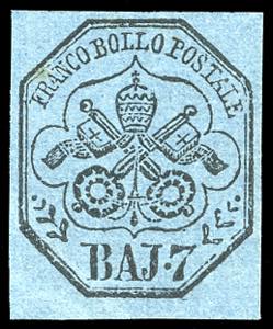 1852 - 7 baj azzurro (8), nuovo, gomma ... 