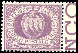 1877 - 40 cent. Stemma (7), bordo di foglio, ... 