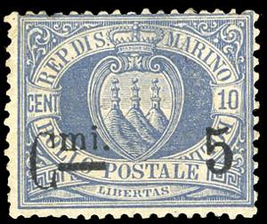 1892 - 5 cent. su 10 cent. oltremare Stemma, ... 