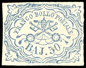 1852 - 50 baj azzurro (10), nuovo, gomma ... 