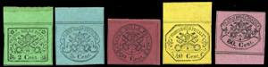 1867 - 2 cent. verde giallo, 5 cent. azzurro ... 