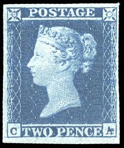 1841 - 2 penny azzurro, lettere C-A, linea ... 