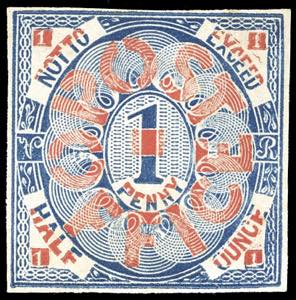 PROVE 1839 - 1 penny blu e rosso, saggio di ... 