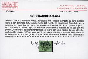 1867 - 3 cent. verde, non emesso ... 