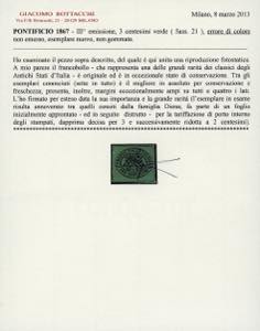 1867 - 3 cent. verde, non emesso ... 