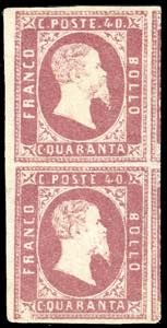 1851 - 40 cent. rosa (4), coppia verticale ... 