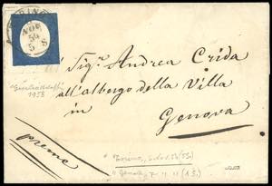 1854 - 20 cent. azzurro, angolo di foglio ... 